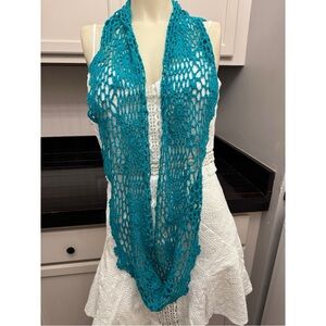 Coco + Carmen aqua teal crochet scarf
